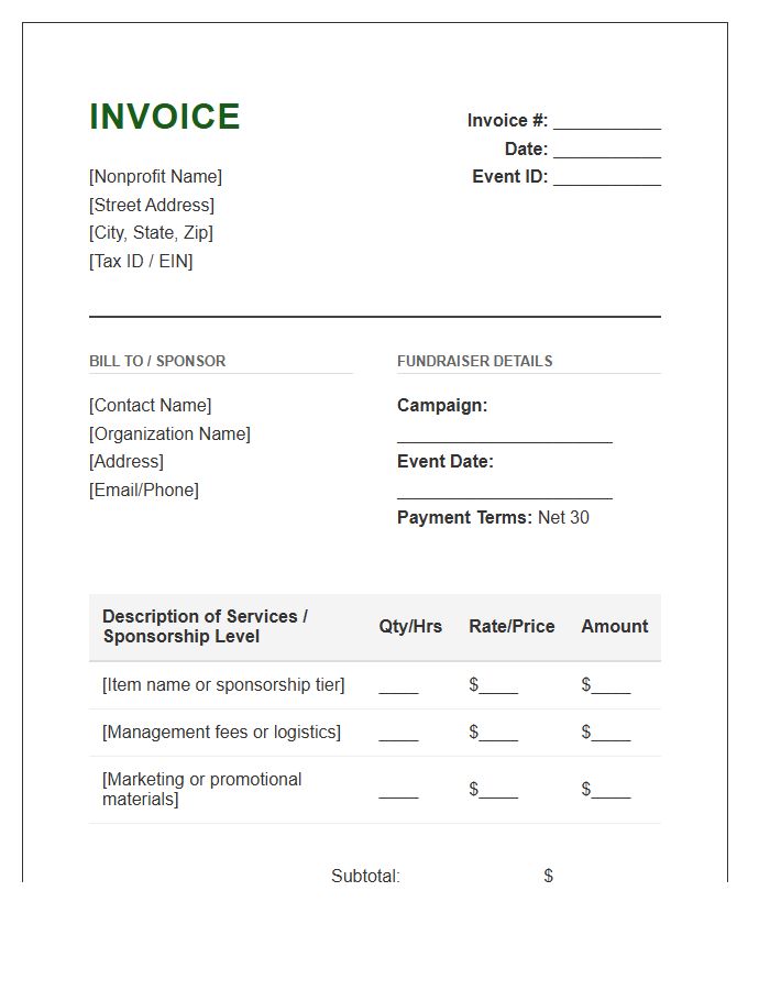 Nonprofit Fundraiser Management Invoice Template
