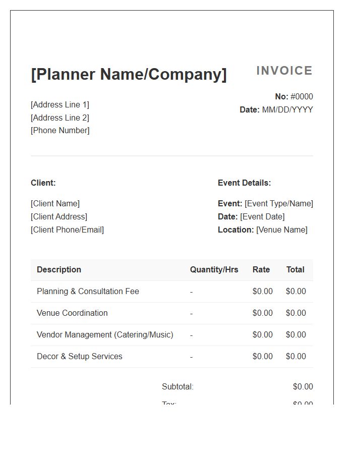 Private Party Planning Invoice Template