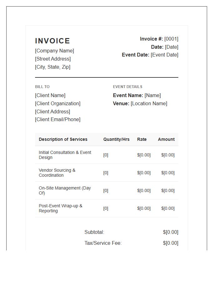 Professional Event Coordinator Invoice Template