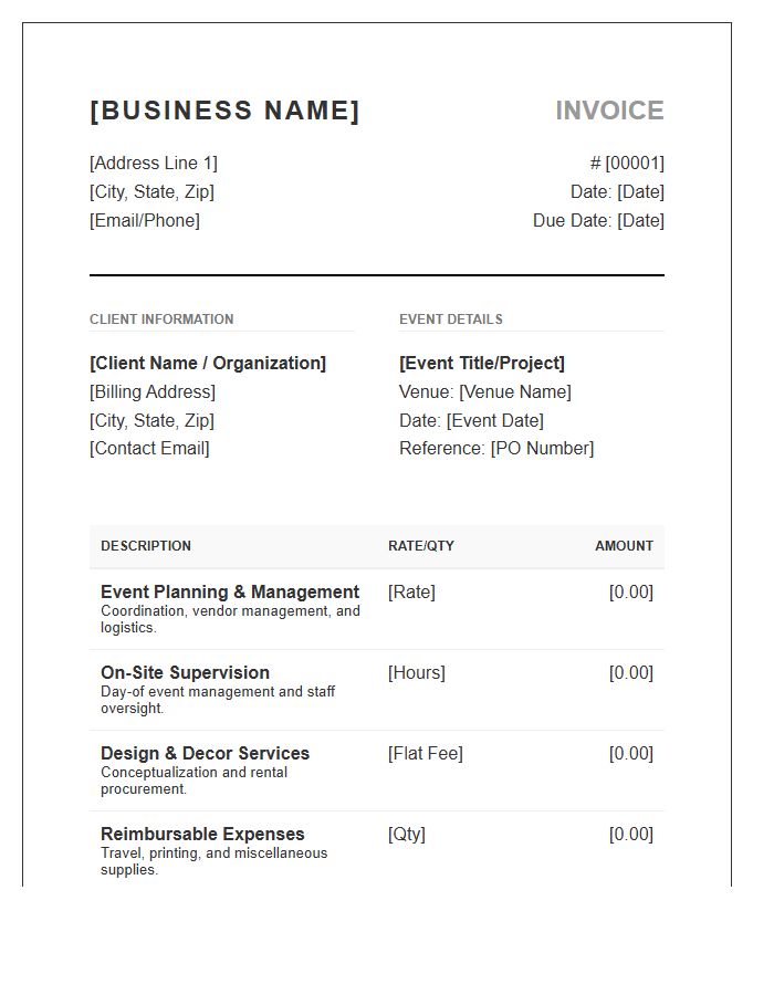 Professional Event Planner Invoice Template