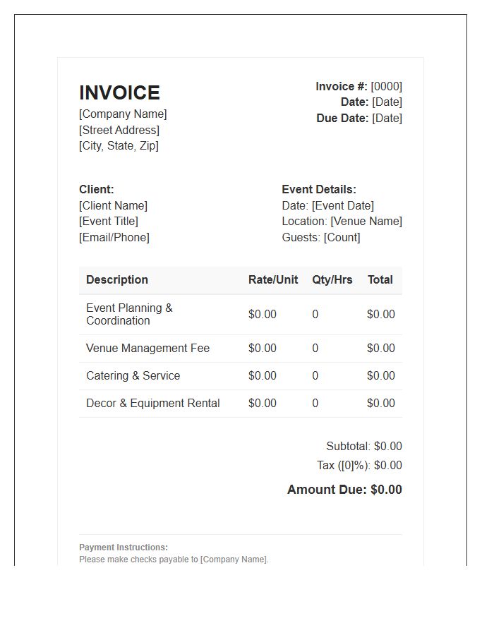 Social Event Management Invoice Template