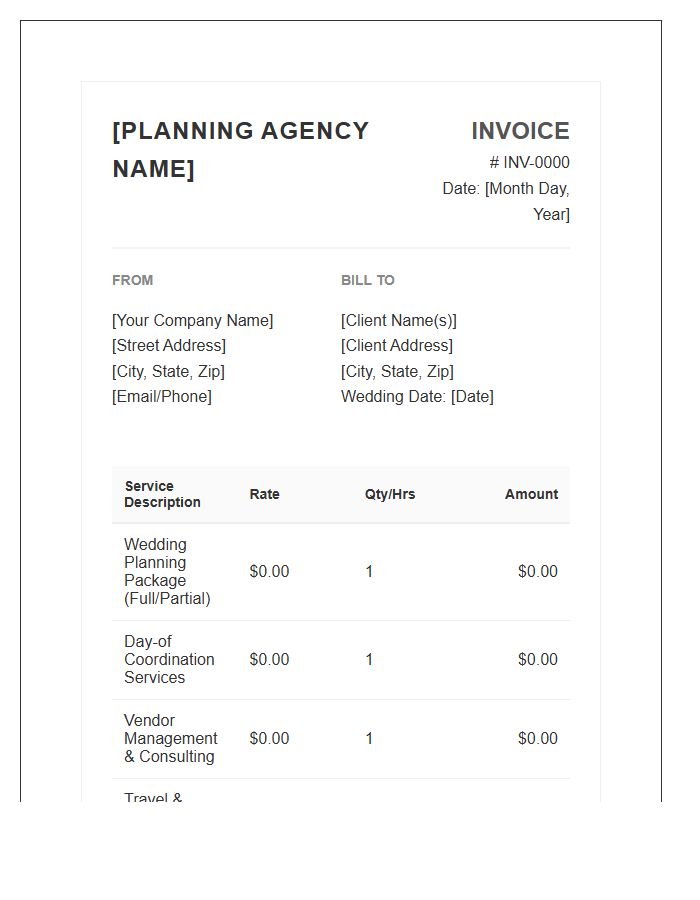 Wedding Planning Management Invoice Template
