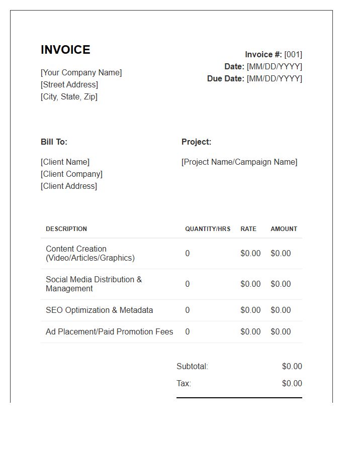 Content Creation And Distribution Invoice Template