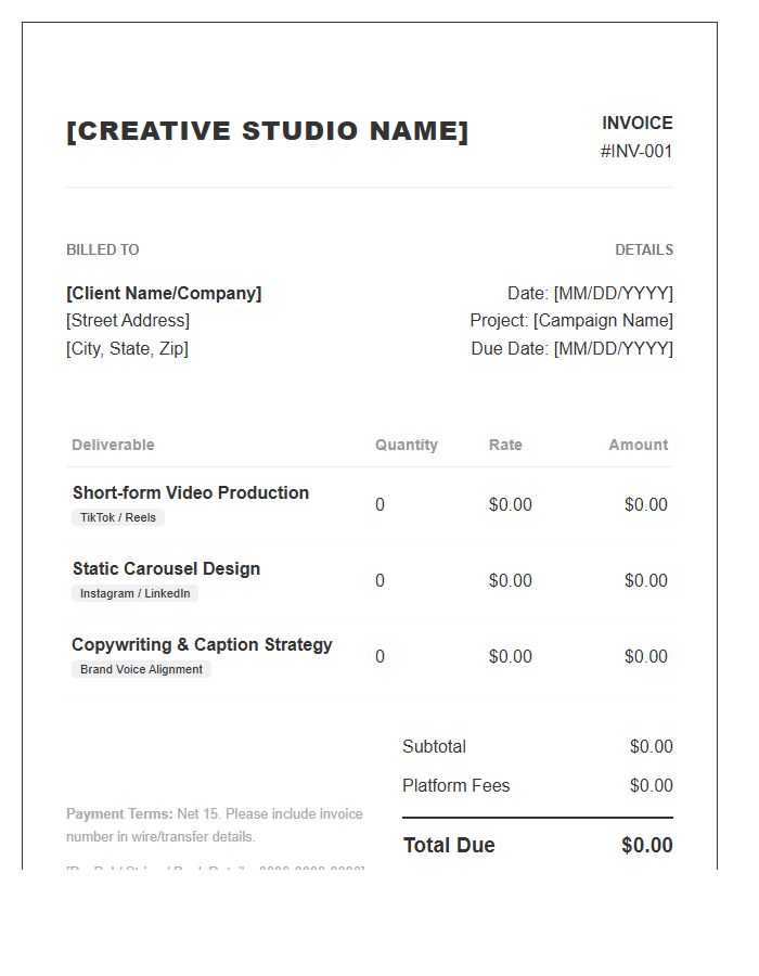 Creative Social Media Content Invoice Template