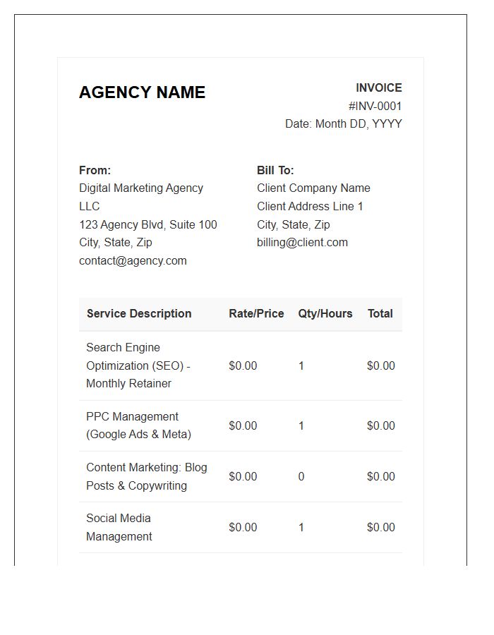 Digital Marketing Agency Service Invoice Template