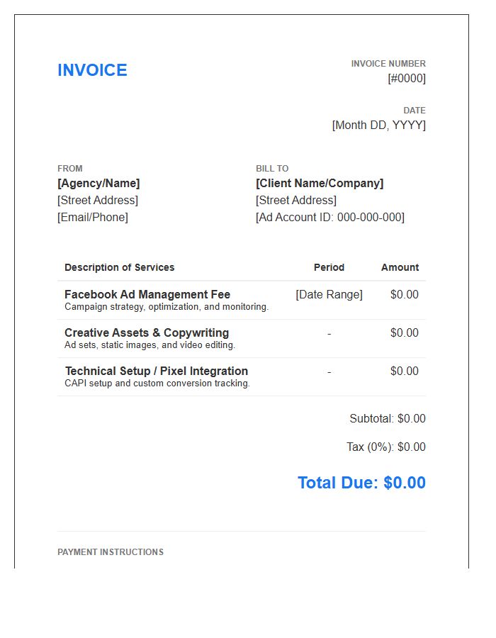 Facebook Ad Management Invoice Template