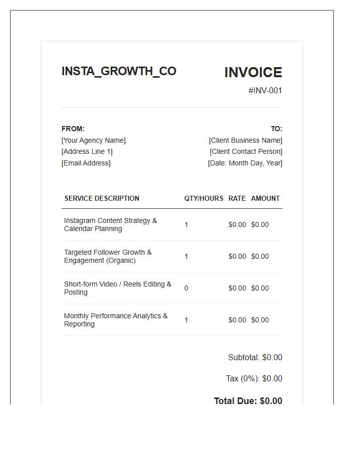 Instagram Business Growth Invoice Template