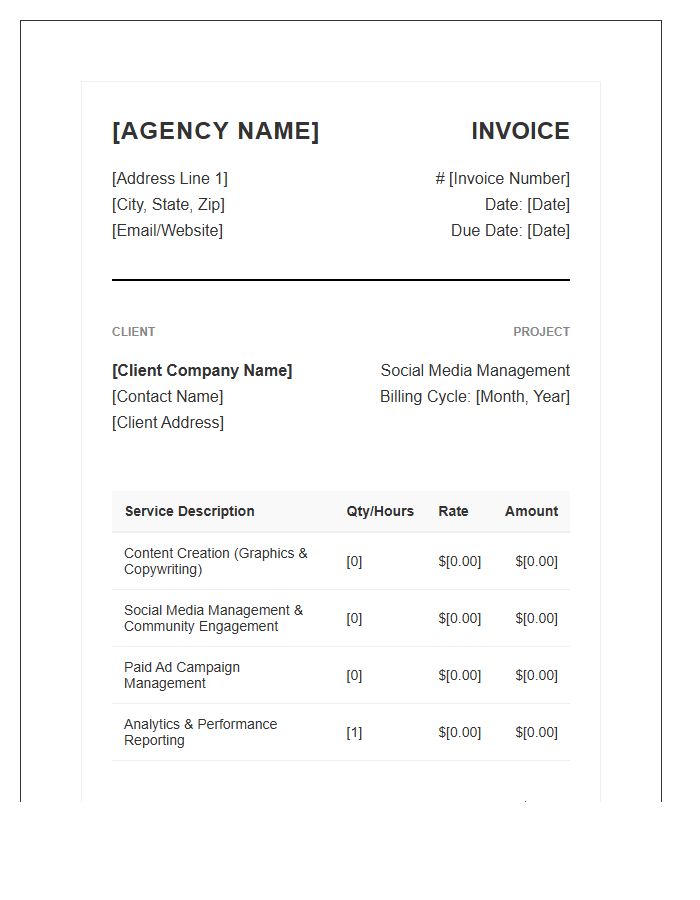 Marketing Agency Social Media Invoice Template
