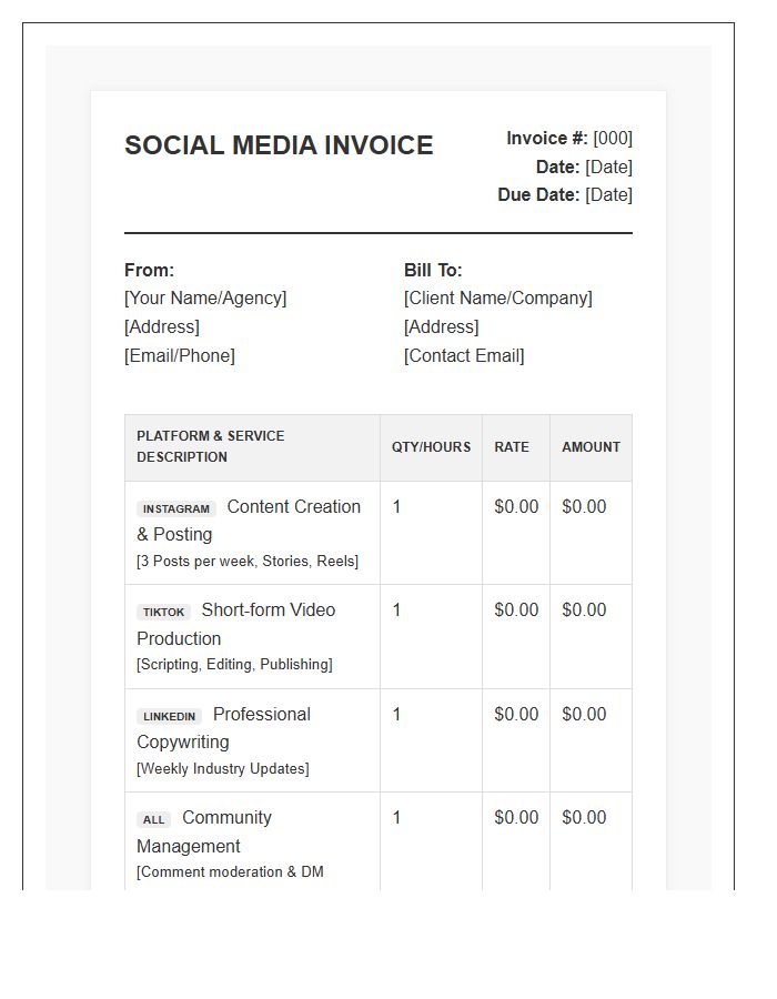 Multi Platform Social Media Invoice Template