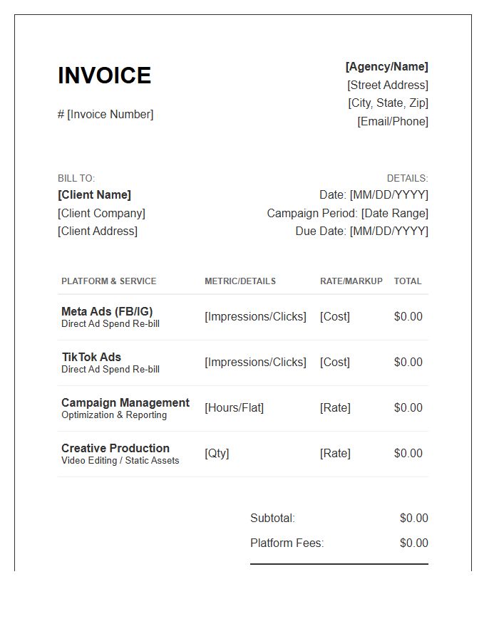 Paid Social Advertising Campaign Invoice Template