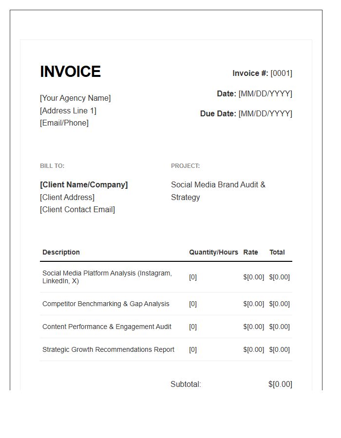 Social Media Brand Audit Invoice Template
