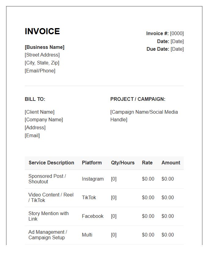 Social Media Promotion Service Invoice Template