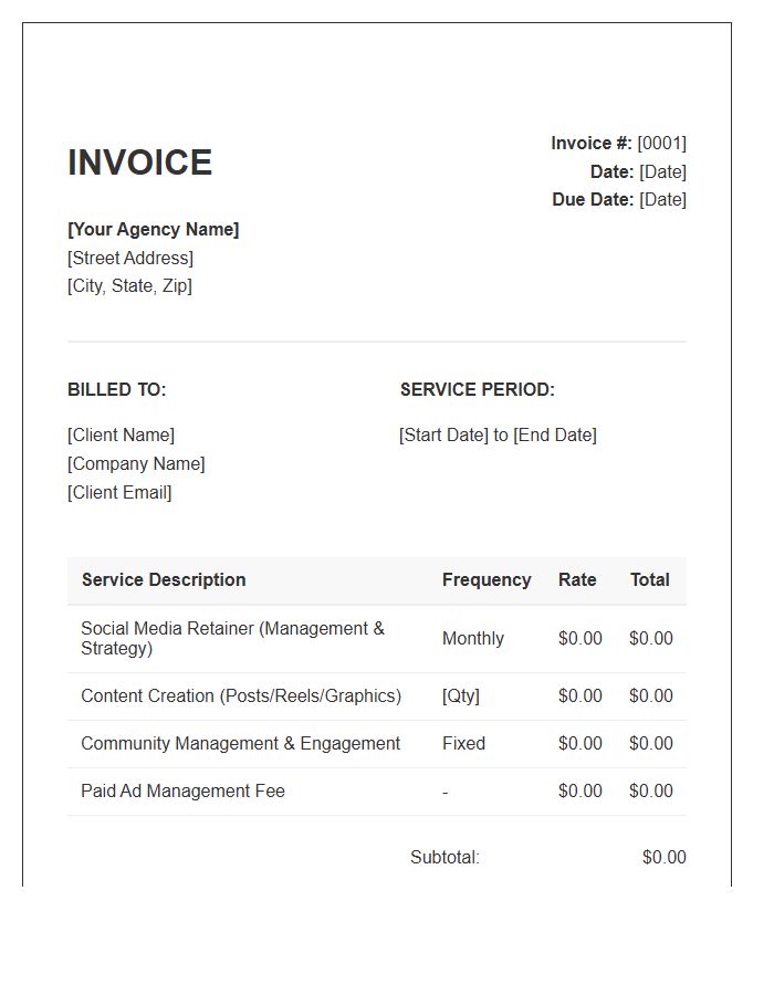 Social Media Retainer Service Invoice Template