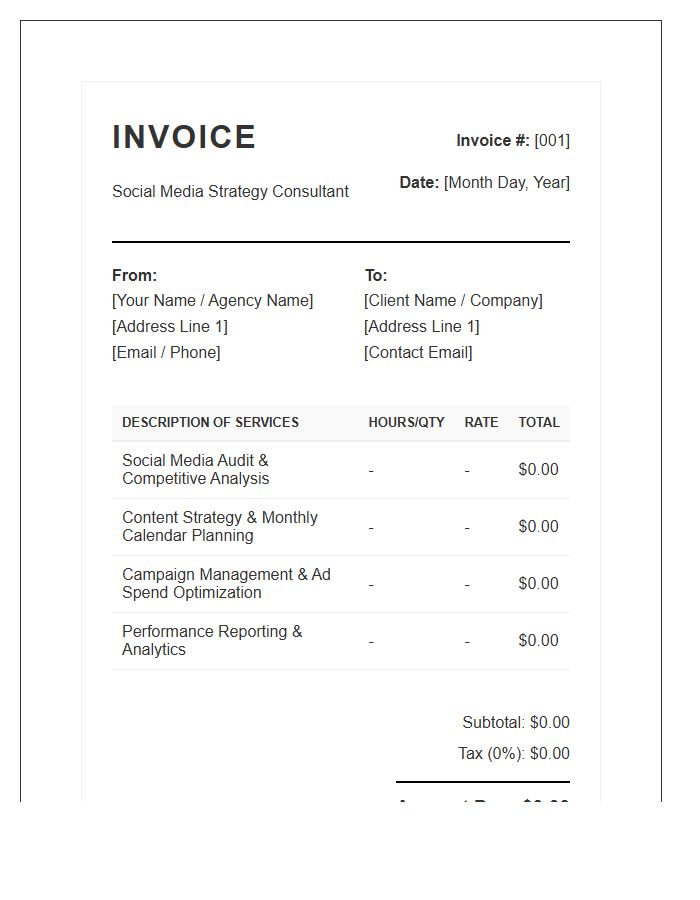 Social Media Strategy Consultant Invoice Template
