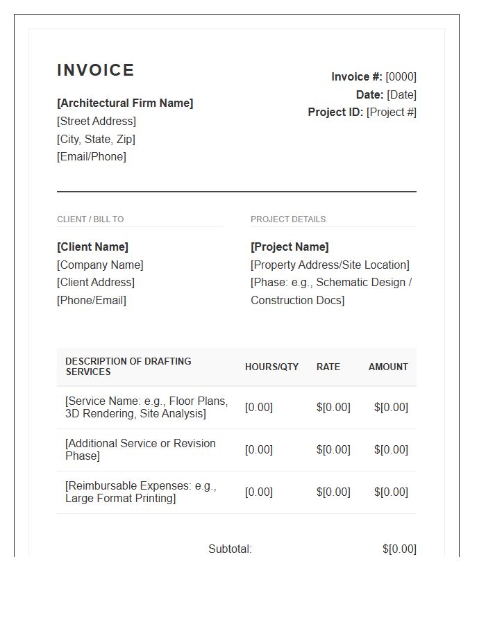 Architectural Drafting Services Invoice Template