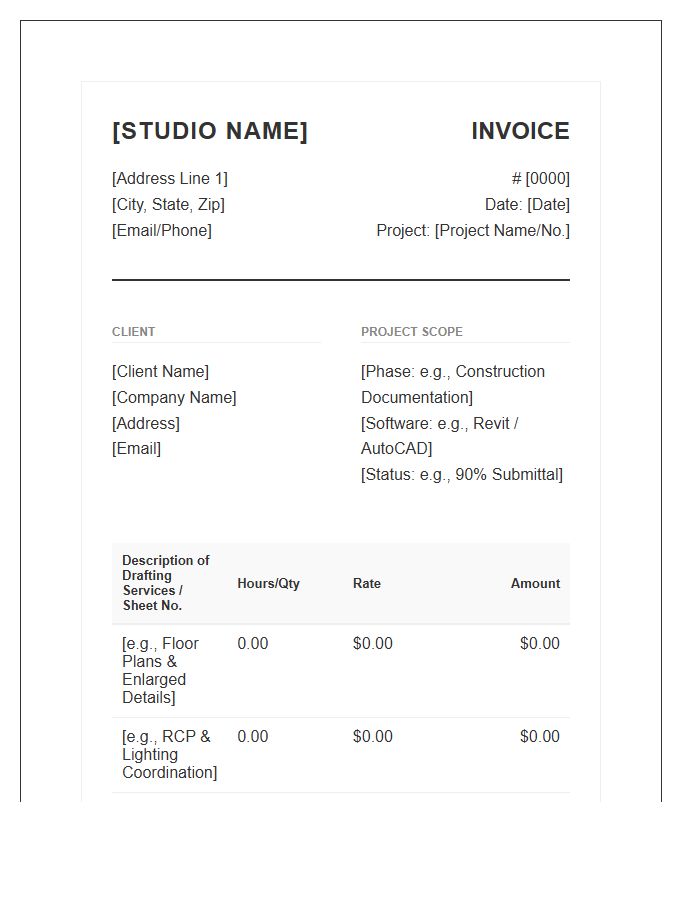 Digital Architectural Drafting Invoice Template