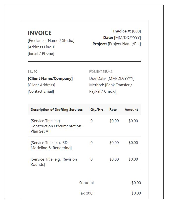 Freelance Drafter Project Invoice Template