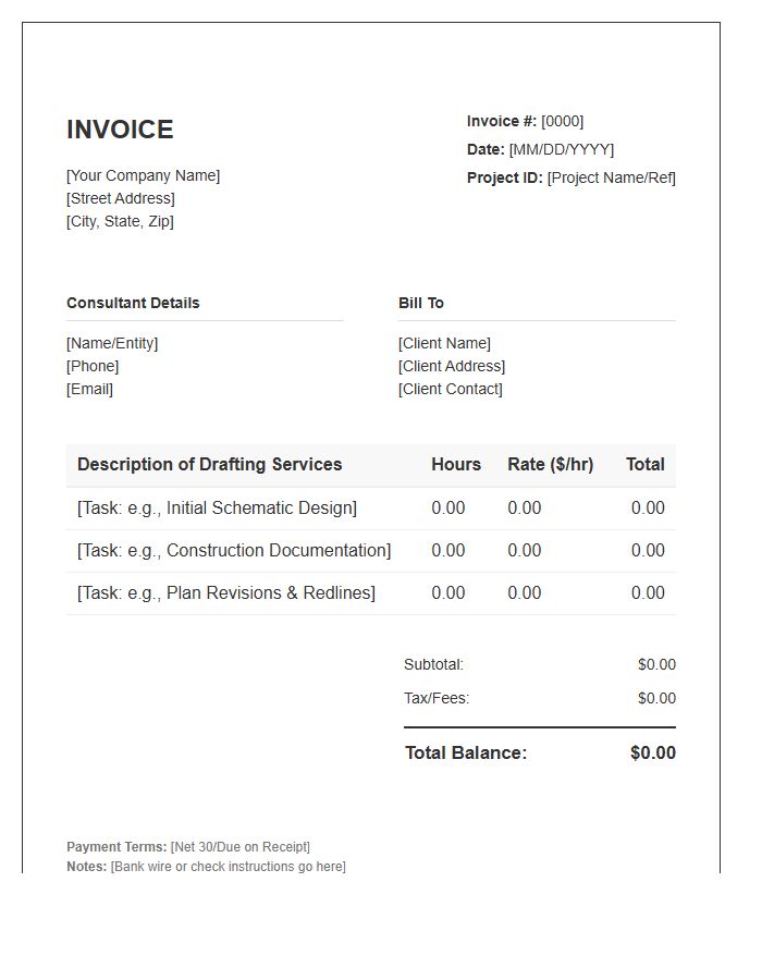 Hourly Drafting Consultant Invoice Template