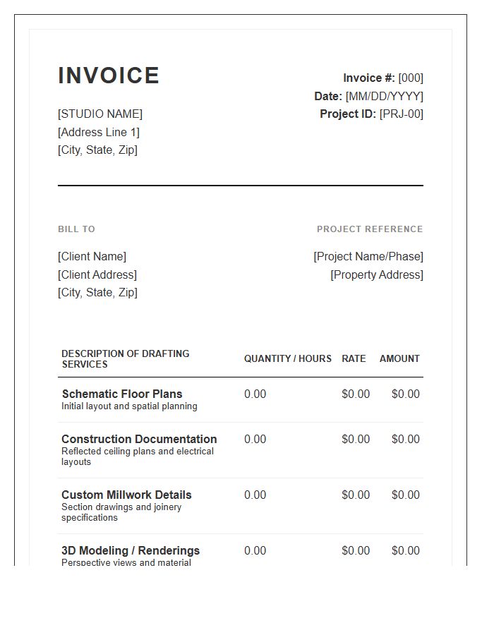 Interior Design Drafting Invoice Template