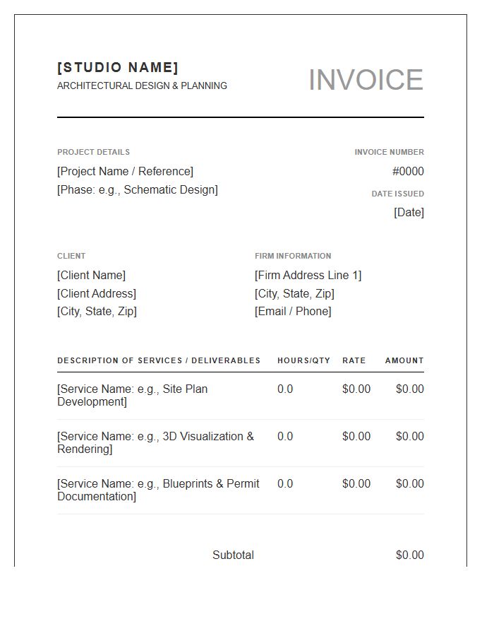 Modern Architectural Drawing Invoice Template