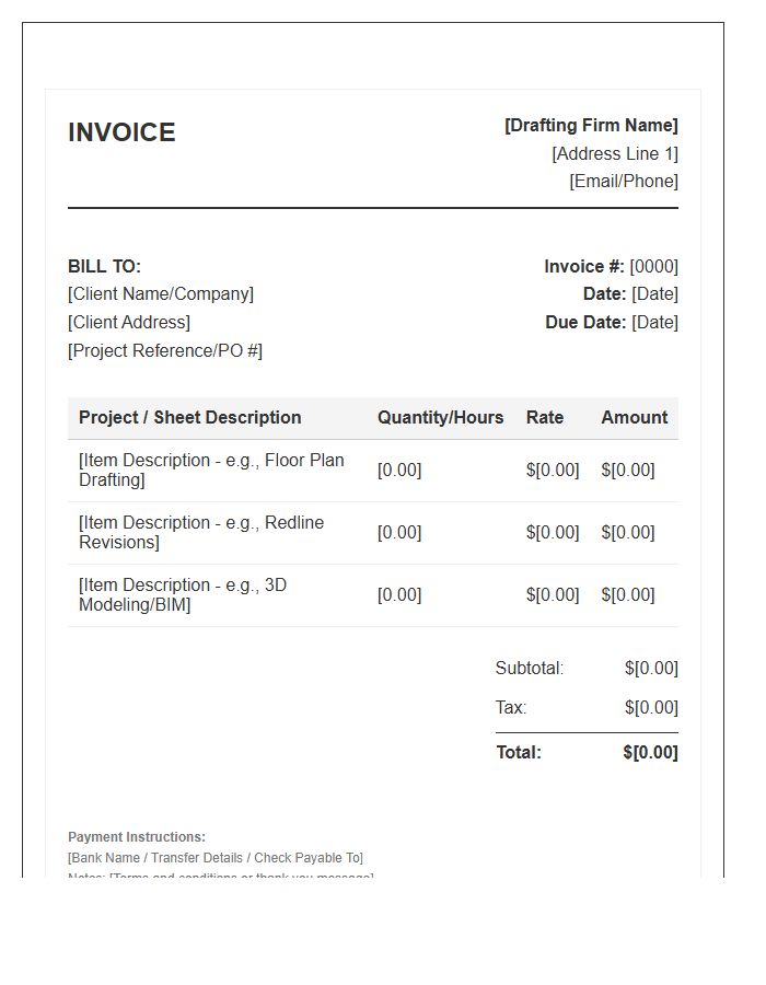 Outsourced Drafting Support Invoice Template