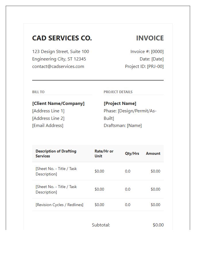 Professional CAD Drafting Service Invoice Template