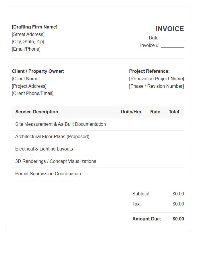 Renovation Drafting Service Invoice Template