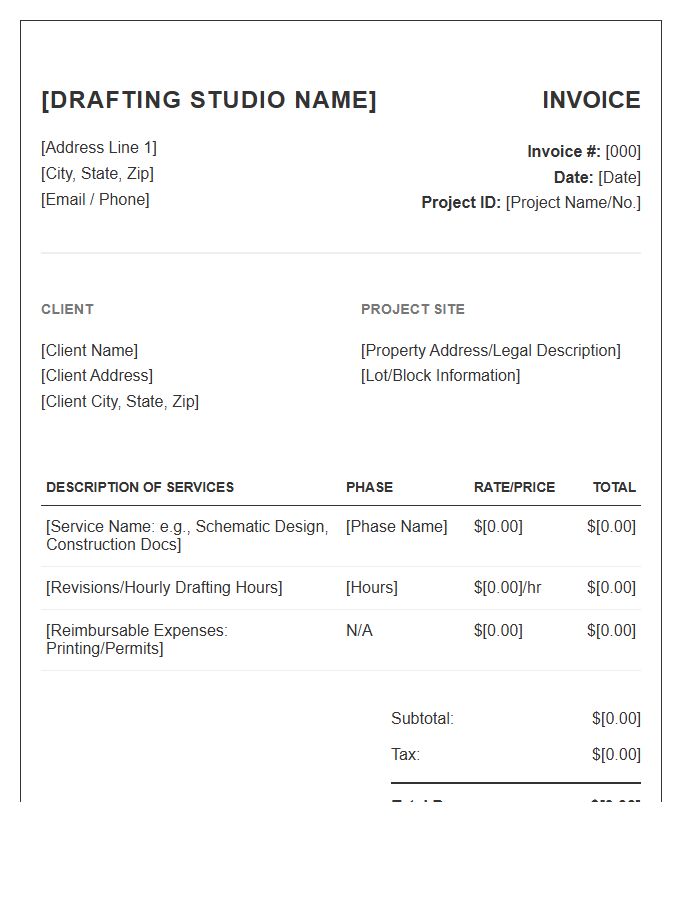 Residential Architectural Drafting Invoice Template