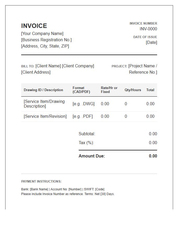 Technical Drawing Service Invoice Template