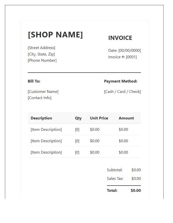 Brick And Mortar Shop Invoice Template