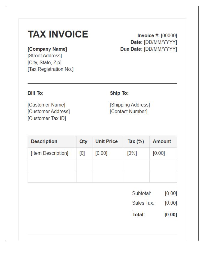Commercial Retail Sales Tax Invoice Template