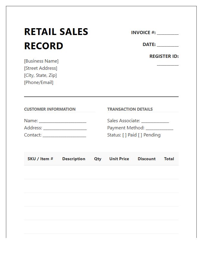 Comprehensive Retail Sales Record Invoice Template