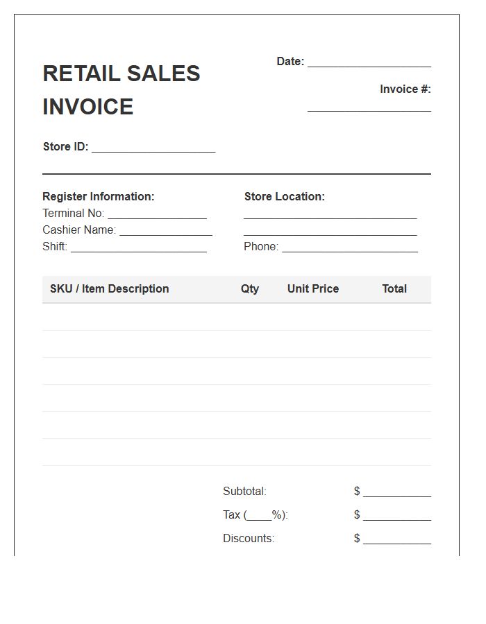 Daily Retail Sales Revenue Invoice Template