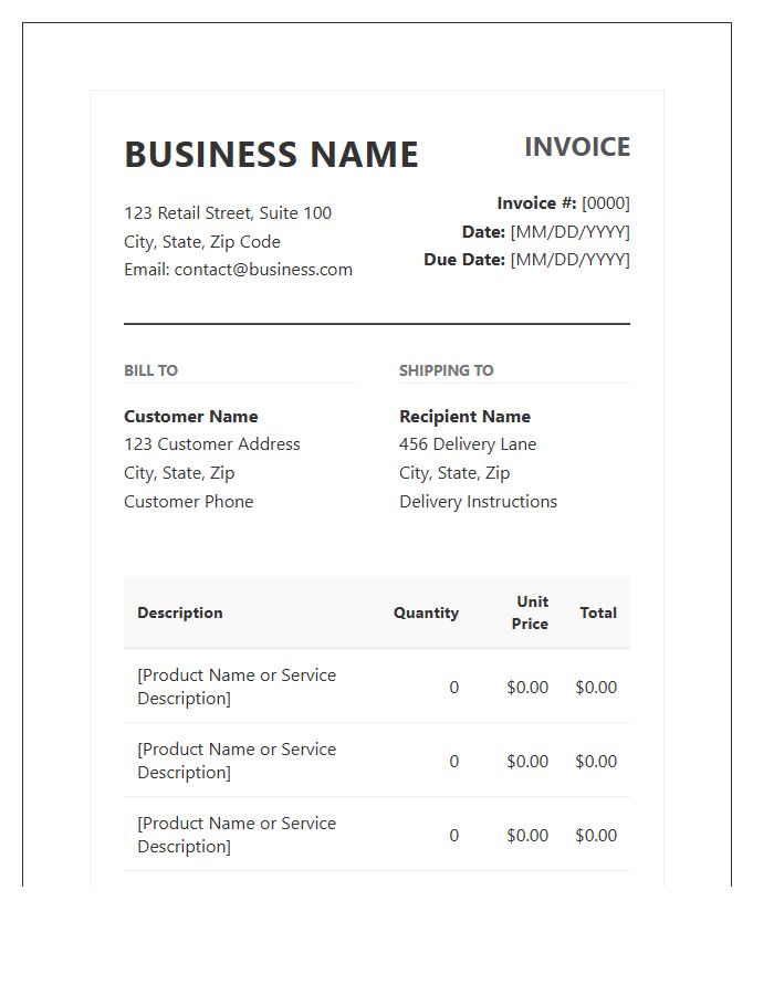 Professional Retail Business Billing Invoice Template