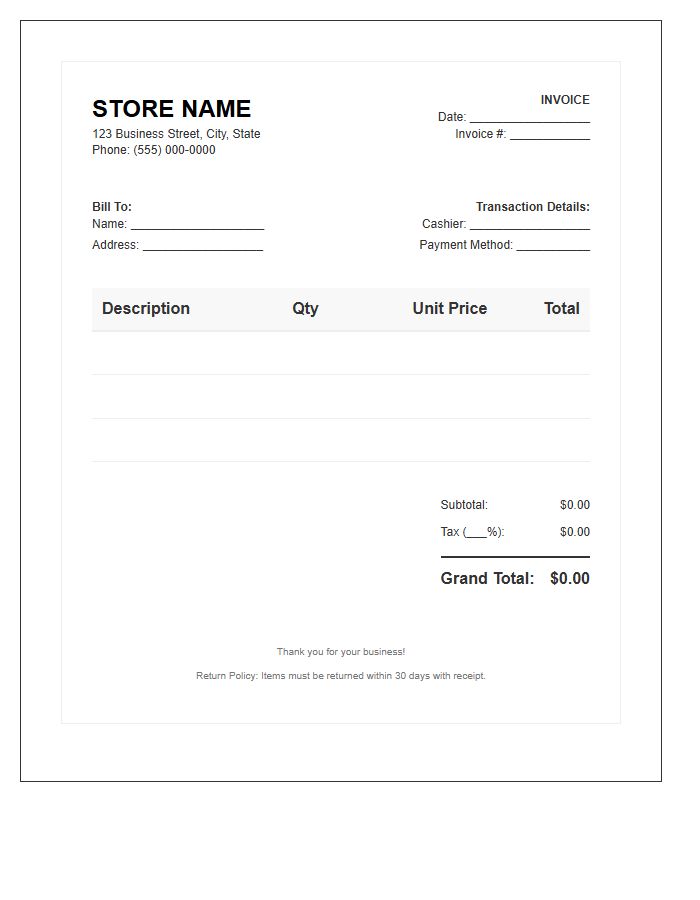 Retail Point Of Sale Invoice Template