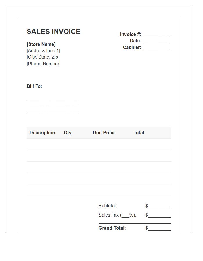Retail Store Product Sales Invoice Template