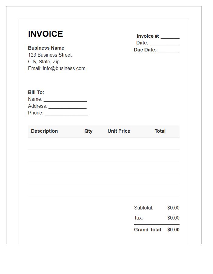 Small Business Retail Sales Invoice Template