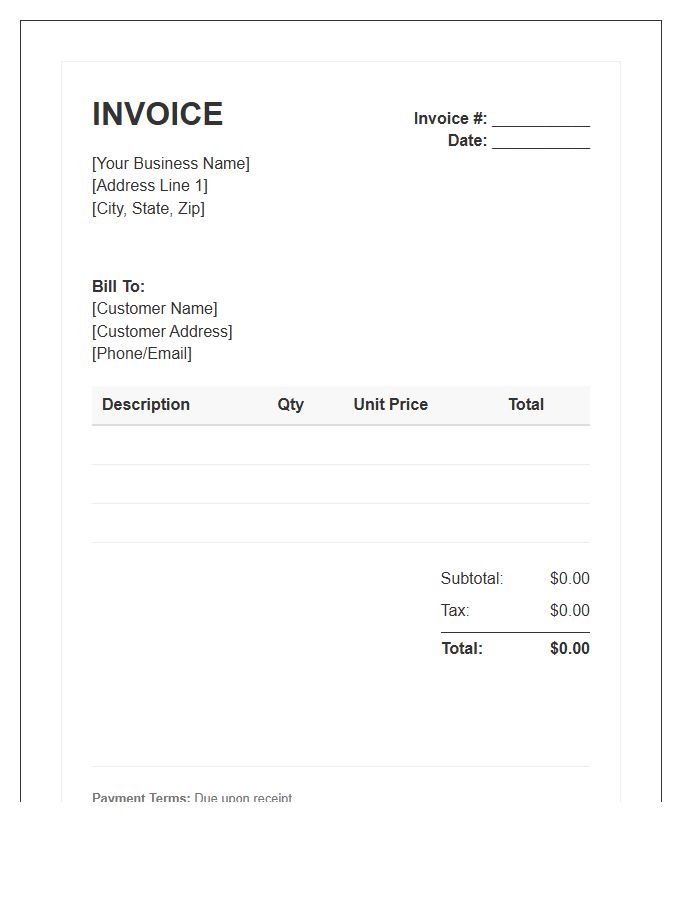 Small Enterprise Retail Billing Invoice Template