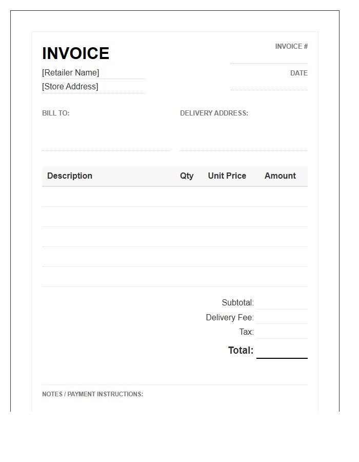 Small Retailer Goods Delivery Invoice Template