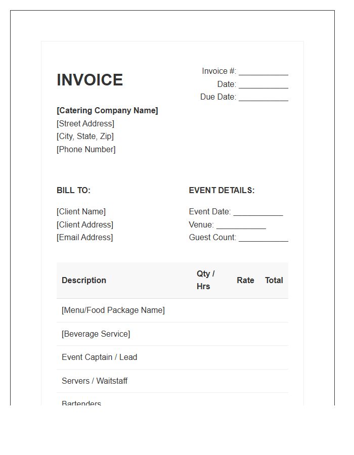 Banquet Catering And Event Staffing Invoice Template