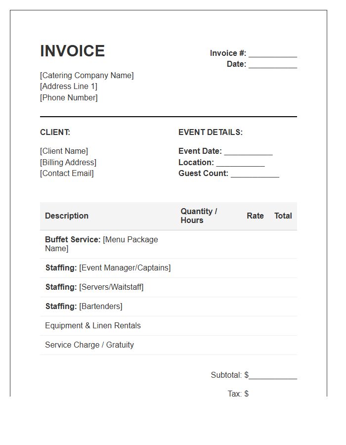 Buffet Catering And Event Staffing Invoice Template