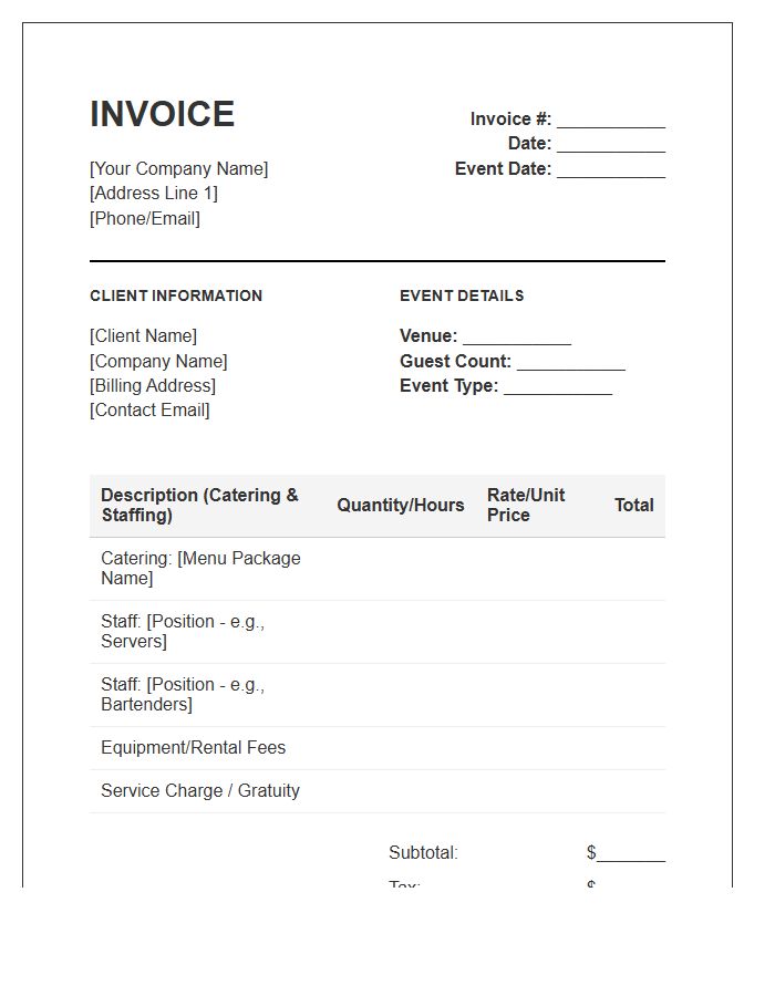 Contract Catering And Event Staffing Invoice Template