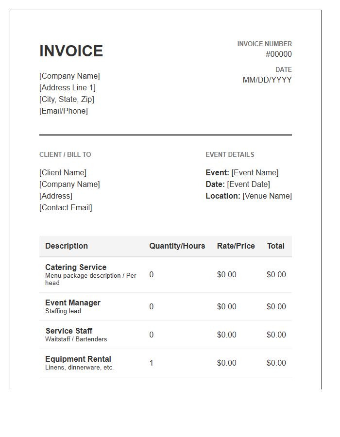 Corporate Catering And Event Staffing Invoice Template
