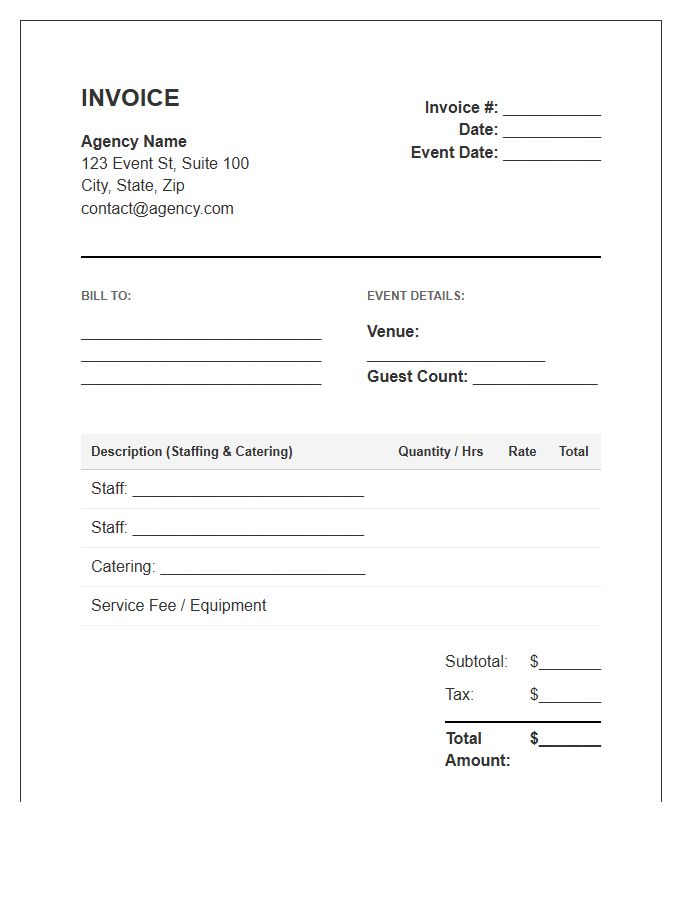 Event Staffing Agency And Catering Invoice Template