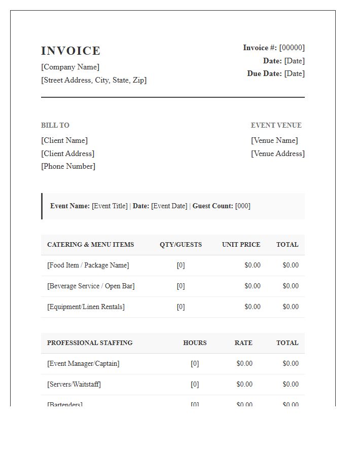 Formal Event Catering And Staffing Invoice Template