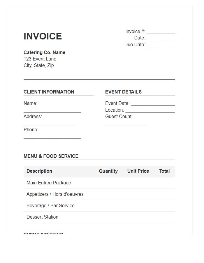 Full Service Catering And Event Staffing Invoice Template