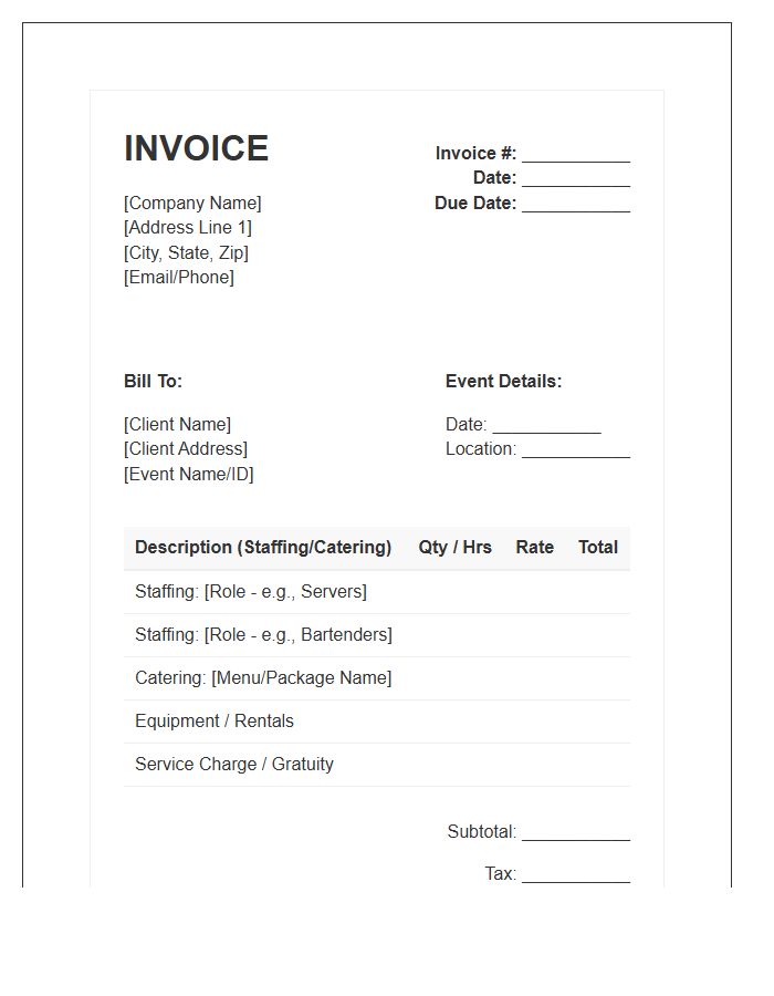 Hospitality Staffing And Catering Services Invoice Template