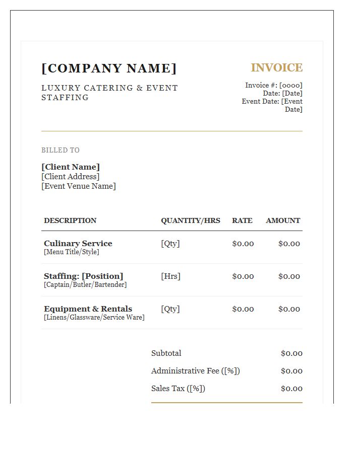 Luxury Catering And Event Staffing Invoice Template