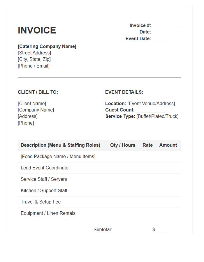 Mobile Catering And Event Staffing Invoice Template