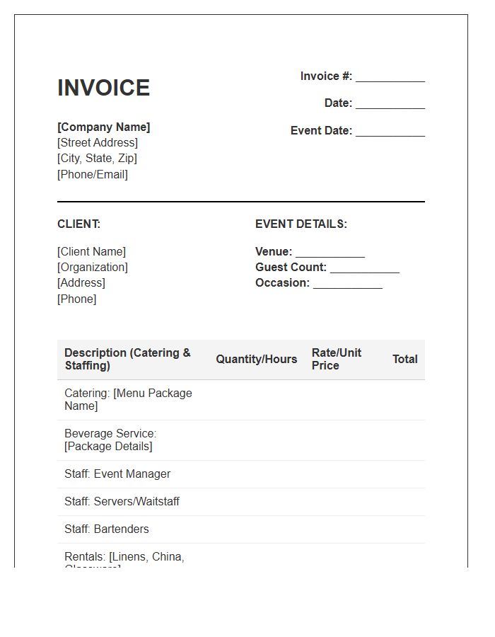 Party Planning Catering And Staffing Invoice Template
